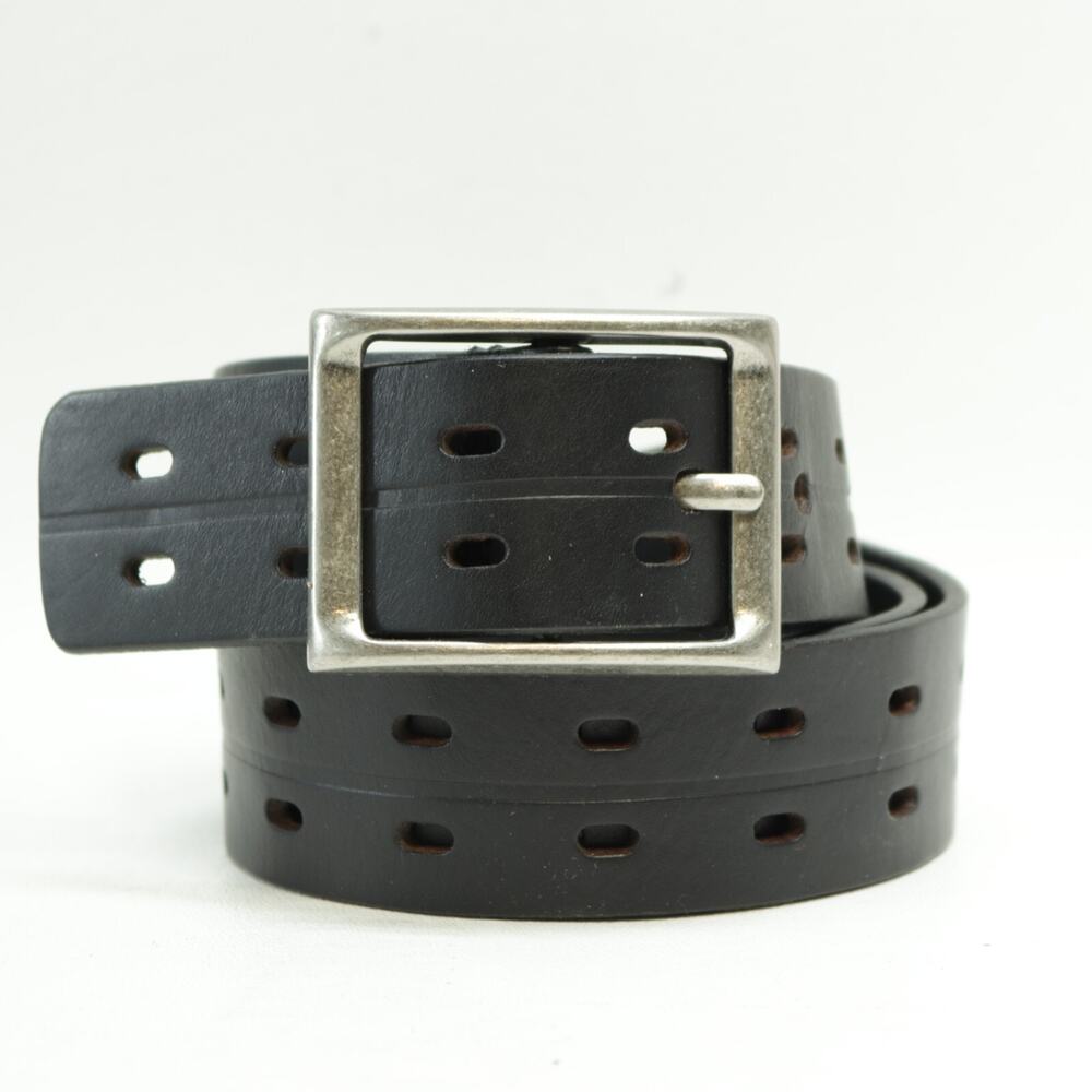 J. Campbell Los Angeles Biker Belt 36 Black Italian Leather Silver Tone Buckle